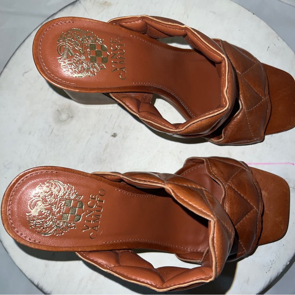 Vince Camuto Renneya Block Heel 2 Strap Sandal Open Toe Caramel Womens Size 6 - Picture 6 of 12